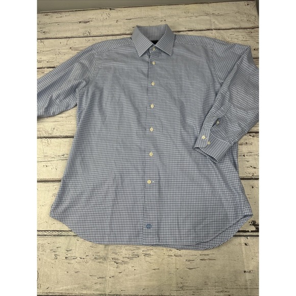 David Donahue Other - David Donahue Mens Fit Dress Shirt Blue White Micro Check 16 32/33 Cotton